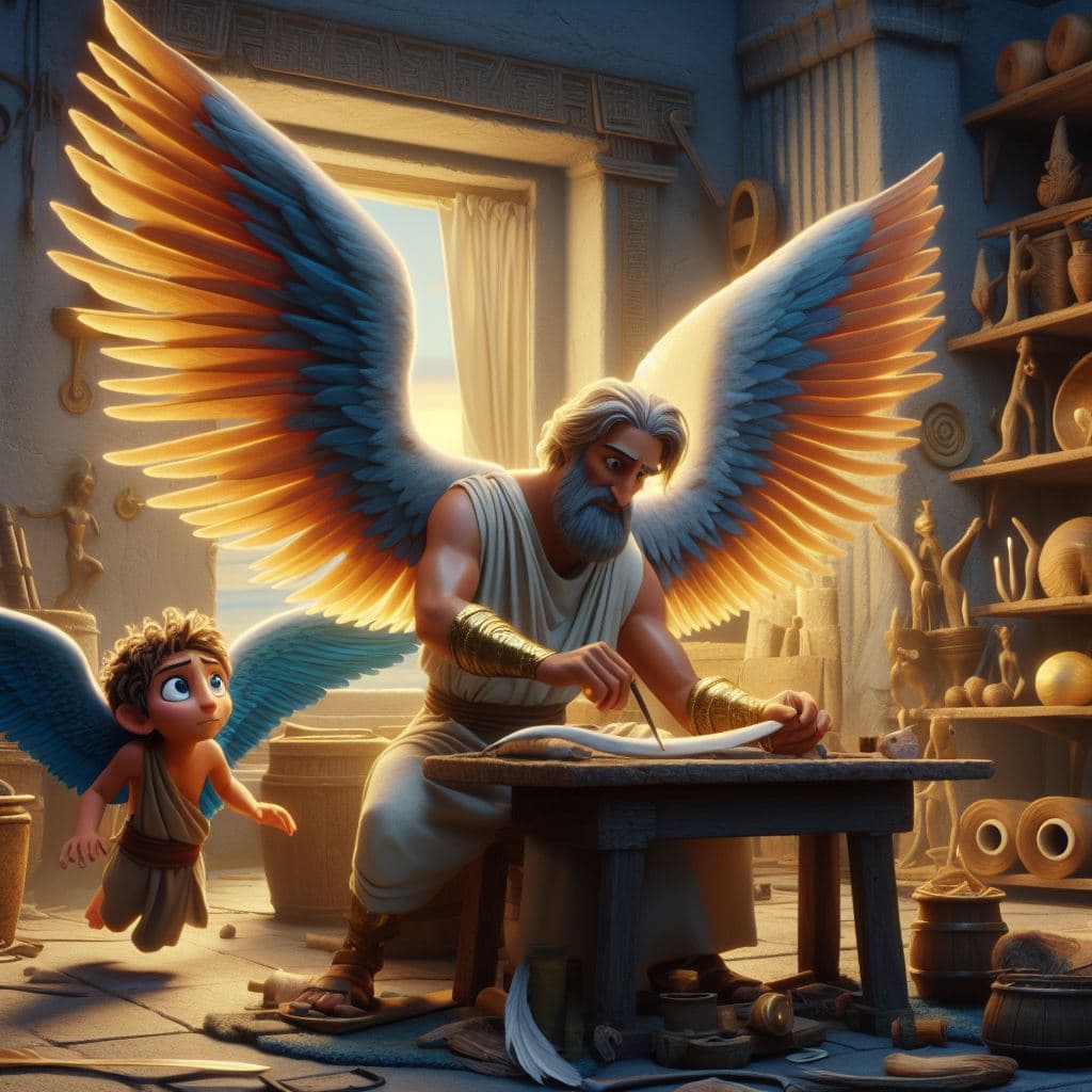 Древнегреческий миф о Дедале и Икаре иллюстрация