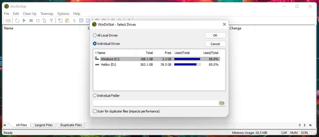 Выбор цели анализа — первое, что видит пользователь. Здесь нужно указать, какой именно диск или папку вы хотите просканировать.